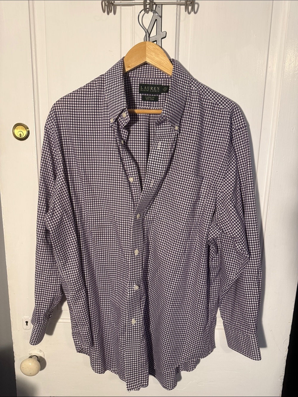 Lauren Ralph Lauren Gingham button down purple white 17 32/33